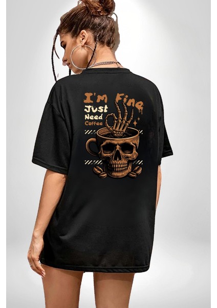 Iskelet Kupa Sadece Iyi Kahveye Ihtiyacım Var Cep Sırt Baskılı Pamuklu Penye Kadın Erkek Siyah Tişört indirimleri