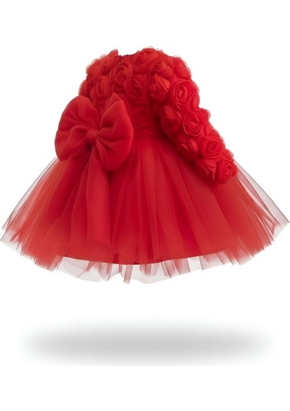 Rosa Kırmızı Güllü Kız Çocuk Uzun Kollu Elbise modelleri