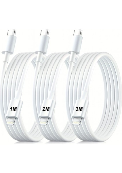 3 Paket 6A 100W Type-C To Lightning Hızlı Data ve Şarj Kablosu 1 Metre/ 2 Metre / 3 Metre Beyaz SX112131