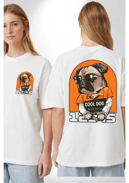 Cool Köpek Hapishane Güneş Gözlük Cep Sırt Baskılı Pamuklu Penye Kadın Erkek Beyaz Tişört