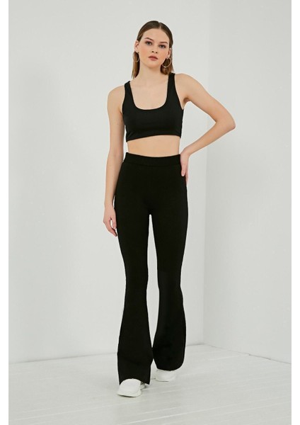 Kadın Siyah Yüksek Bel Ispanyol Paça Tayt fiyatları