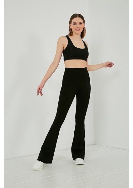 Kadın Siyah Yüksek Bel Ispanyol Paça Tayt fırsatları