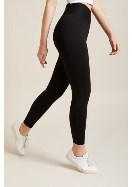 Kadın Siyah Yüksek Bel Çelik Örme Tayt [3848]