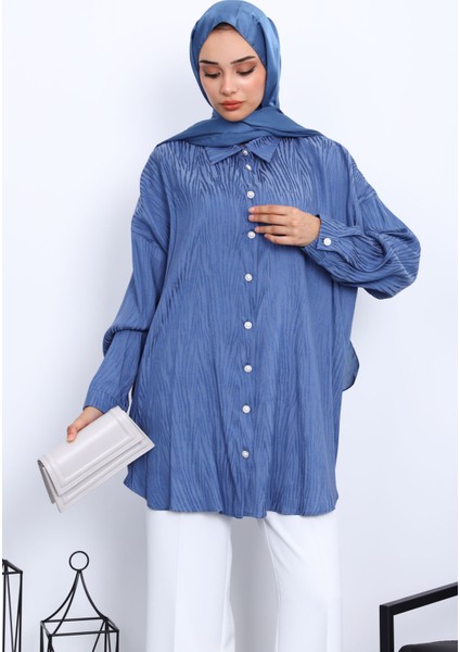 Indigo Jakarlı Düğmeli Gömlek modelleri