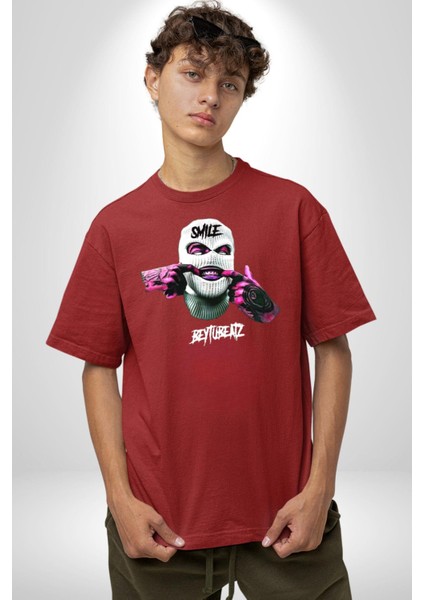 Bonanza Gülen Surat Gangster Grafik Baskılı Pamuklu Penye Kadın Erkek Kırmızı Tişört