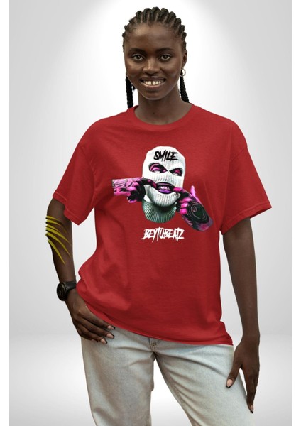 Bonanza Gülen Surat Gangster Grafik Baskılı Pamuklu Penye Kadın Erkek Kırmızı Tişört fırsatları