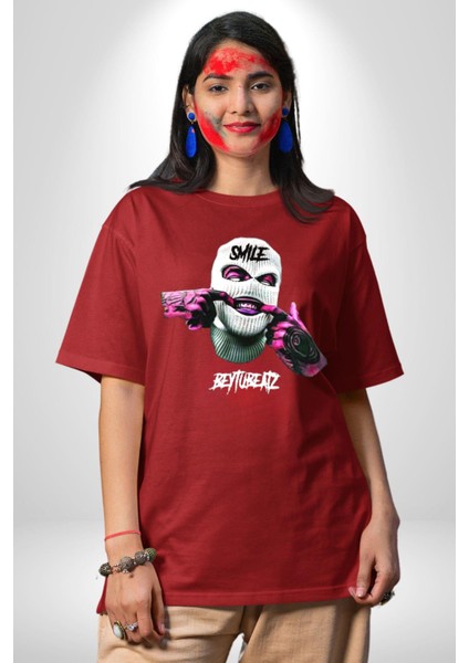 Bonanza Gülen Surat Gangster Grafik Baskılı Pamuklu Penye Kadın Erkek Kırmızı Tişört indirimleri