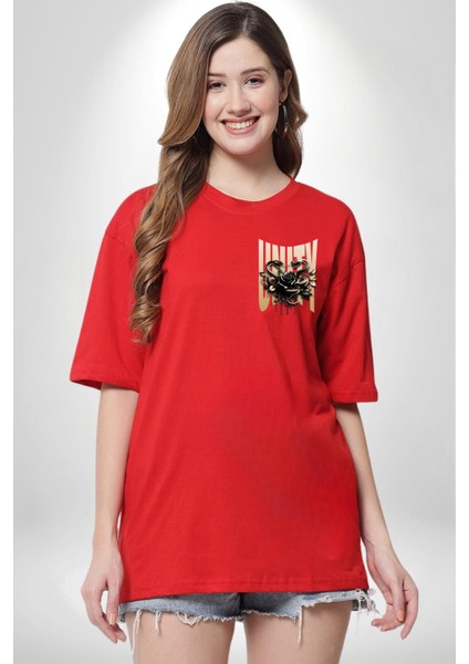 Yapay Zeka Gül Yılan Altın Siyah Gül 3D Minimal Cep Baskılı Pamuklu Penye Kadın Erkek Kırmızı Tişört fiyatları