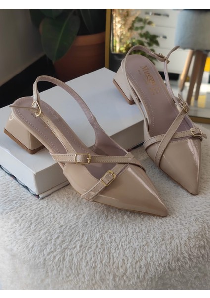 Lumina Sivri Burun Arkası Açık Kemer Detaylı Iki Bantlı Kadın Kısa Topuklu Ayakkabı modelleri