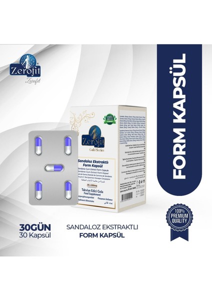 Sandaloz Ekstraktlı Form Kapsül 30 Adet Katkısız Türkiye Üretimi Doğal Takviye Gıda