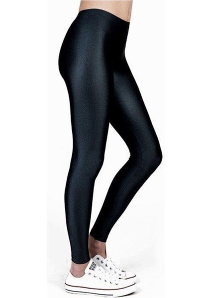 Kadın Siyah Parlak Disco Tayt