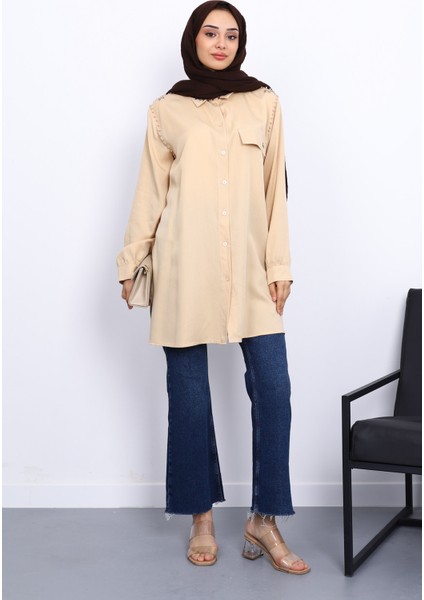 Bej Omuzları Incili Tunik fiyatları