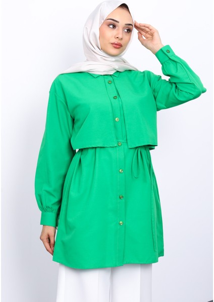 Yeşil Ön Detaylı Poplin Tunik modelleri
