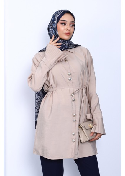 Bej Manşeti Piliseli Modal Tunik