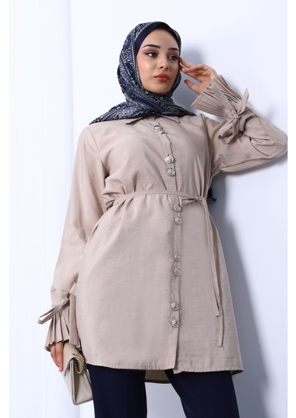 Bej Manşeti Piliseli Modal Tunik modelleri