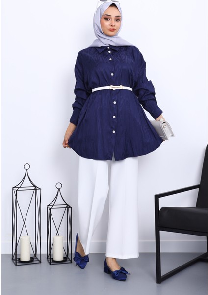 Lacivert Jakarlı Düğmeli Gömlek fiyatları