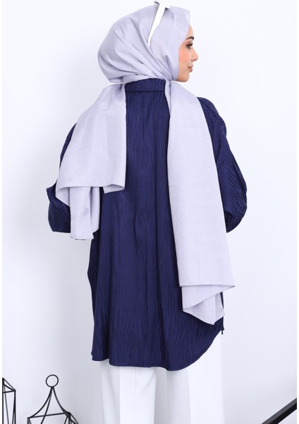 Lacivert Jakarlı Düğmeli Gömlek modelleri