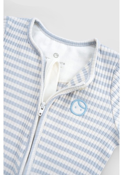 Kendinden Eldivenli ve Patikli Kaşkorse Modal Mavi Fermuarlu Tulum