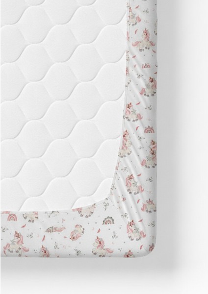 %100 Pamuk Ranforce Lastikli Çarşaf Seti - Pembe Unicorn Desenli Park Yatak 70X120 35X45 fiyatları