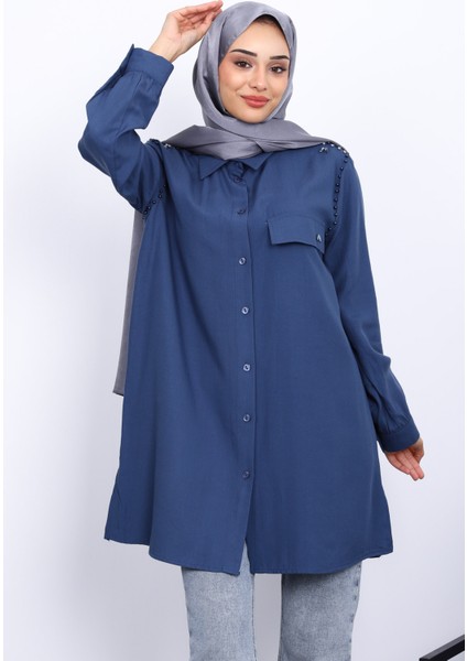 Indigo Omuzları Incili Tunik
