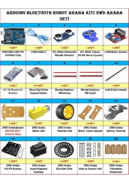 Arduino Bluetooth Robot Araba Kiti 2WD Araba Robot Seti Proje Meb fiyatları