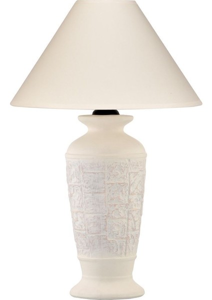 Orta Taşlı Abajur Krem Kumaş Başlıklı Oturma ve Yatak Odası Dekoratif Aydınlatma