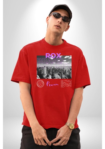 Rox Markası Şehir Tasarımı Grafik Baskılı Pamuklu Penye Kadın Erkek Kırmızı Tişört fırsatları