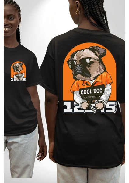 Cool Köpek Hapishane Güneş Gözlük Cep Sırt Baskılı Pamuklu Penye Kadın Erkek Siyah Tişört
