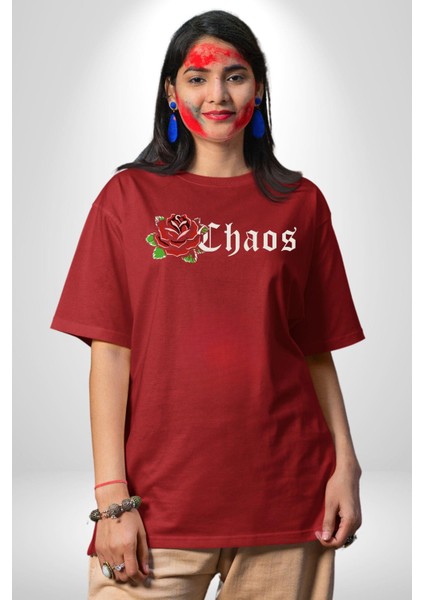 Kırmızı Gül Kaos Grafik Baskılı Pamuklu Penye Kadın Erkek Kırmızı Tişört fiyatları