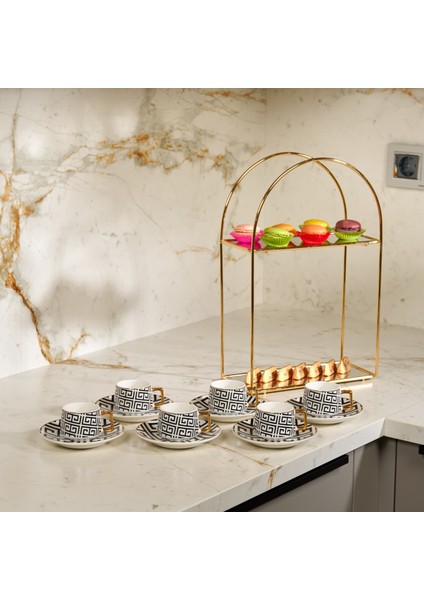 Türk Kahve Fincanı Dekoratif Desenli 6 Kişilik 12 Parça