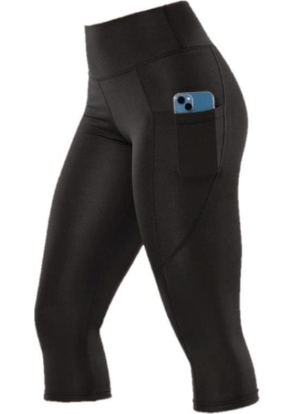 Yüksek Bel Cep Detaylı Disko Diz Altı Kapri Tayt 4109