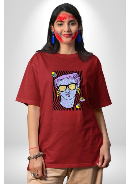 Sadece Piskoloji Grafik Baskılı Pamuklu Penye Kadın Erkek Kırmızı Tişört