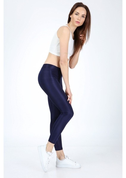 Kadın Lacivert Parlak Yüksek Bel Toparlayıcı Disko Tayt fiyatları