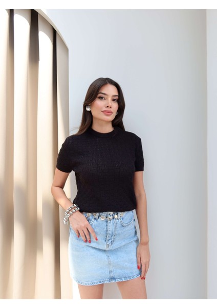 Kısa Kollu Dantel Kazak