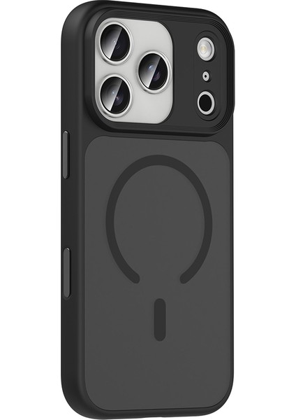 iPhone 17 Pro Kılıf Flet Wireless Şarj Özellikli Mat Arka Yüzey Siyah