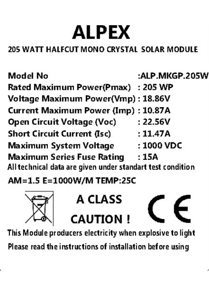 205 W Half Cut Monokristal Güneş Paneli fiyatları