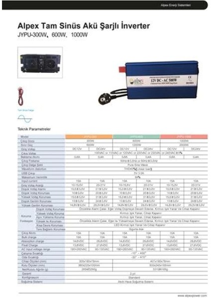 500 Watt 12 Volt Ups (Şebeke Şarjlı) Tam Sinüs Inverter