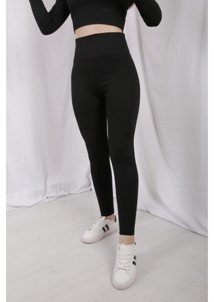 Kadın Siyah Geniş Kemer Çelik Örme Tayt