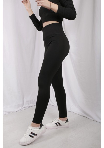 Kadın Siyah Geniş Kemer Çelik Örme Tayt fiyatları