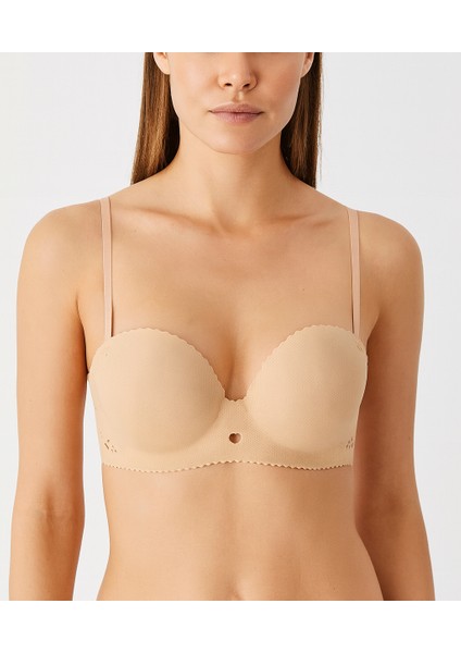 Dolgulu Iz Yapmaz Lazer Kesim Kalp Detaylı Balensiz Sütyen
