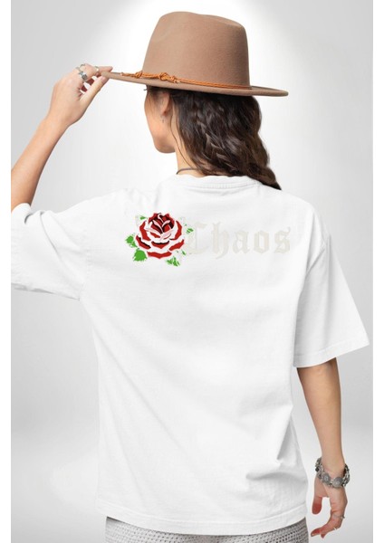 Beyaz Gül Kaos Sırt Baskılı Pamuklu Penye Kadın Erkek Beyaz Tişört fırsatları