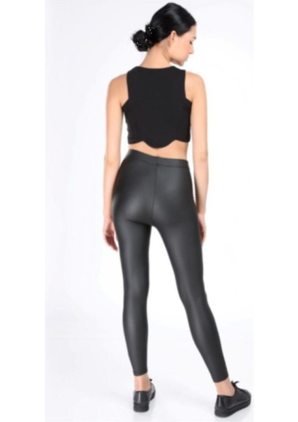 Kadın Siyah Ince Kemer Mat Deri Şardonlu Tayt modelleri