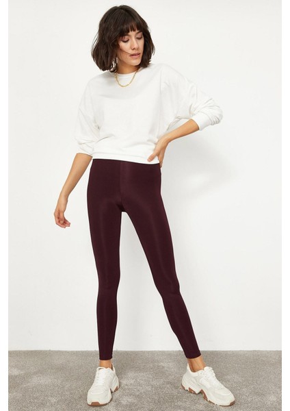 Kadın Mürdüm Uzun Kemerli Toparlayıcı Parlak Disko Tayt fiyatları