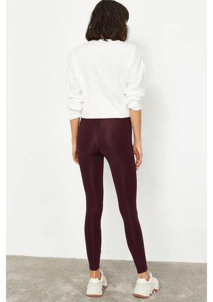 Kadın Mürdüm Uzun Kemerli Toparlayıcı Parlak Disko Tayt modelleri