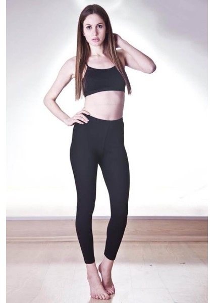 Kadın Siyah Likralı Uzun Tayt