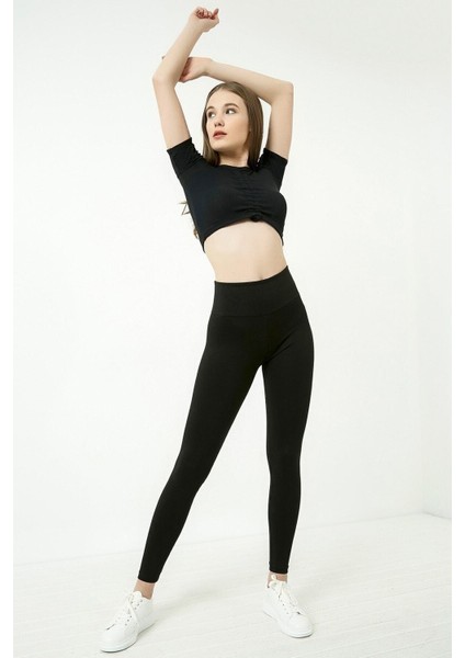 Kadın Siyah Yüksek Bel Likralı Viskon Tayt 20KTY574K102