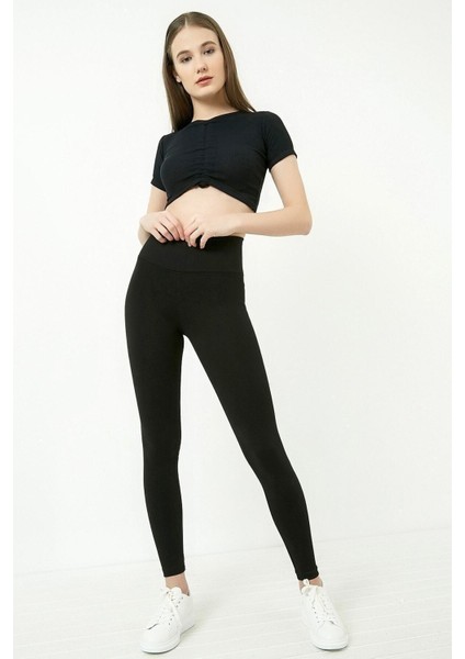 Kadın Siyah Yüksek Bel Likralı Viskon Tayt 20KTY574K102 fiyatları