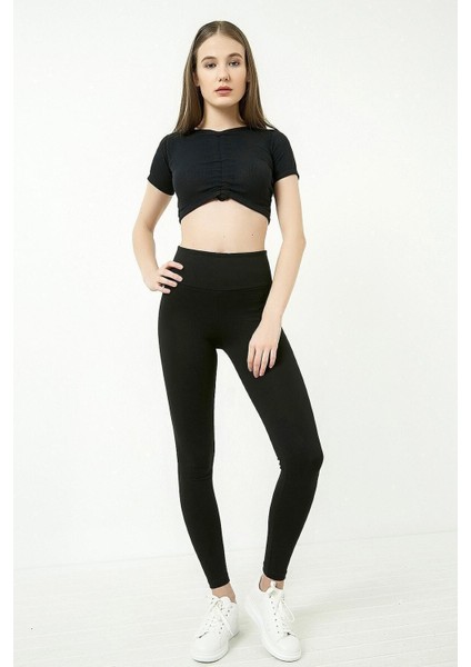 Kadın Siyah Yüksek Bel Likralı Viskon Tayt 20KTY574K102 fırsatları