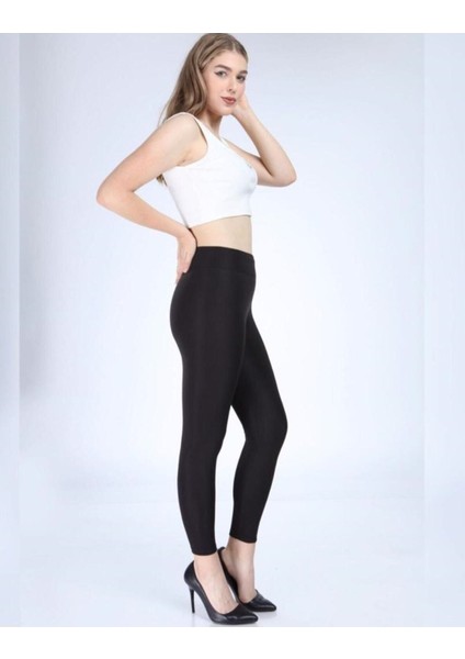 Kadın Siyah Kışlık Parlak Disko Tayt