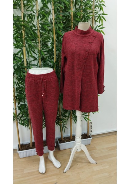 Kadın Uzun Kollu Balıkçı Yaka Önden Düğmeli Bluz ve Pantolon Yumoş Ikili Takım fırsatları